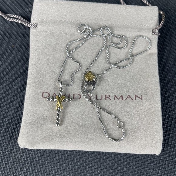 n07374-s8.jpg Cross Crossover Pendant Necklace in Sterling Silver with18kgold